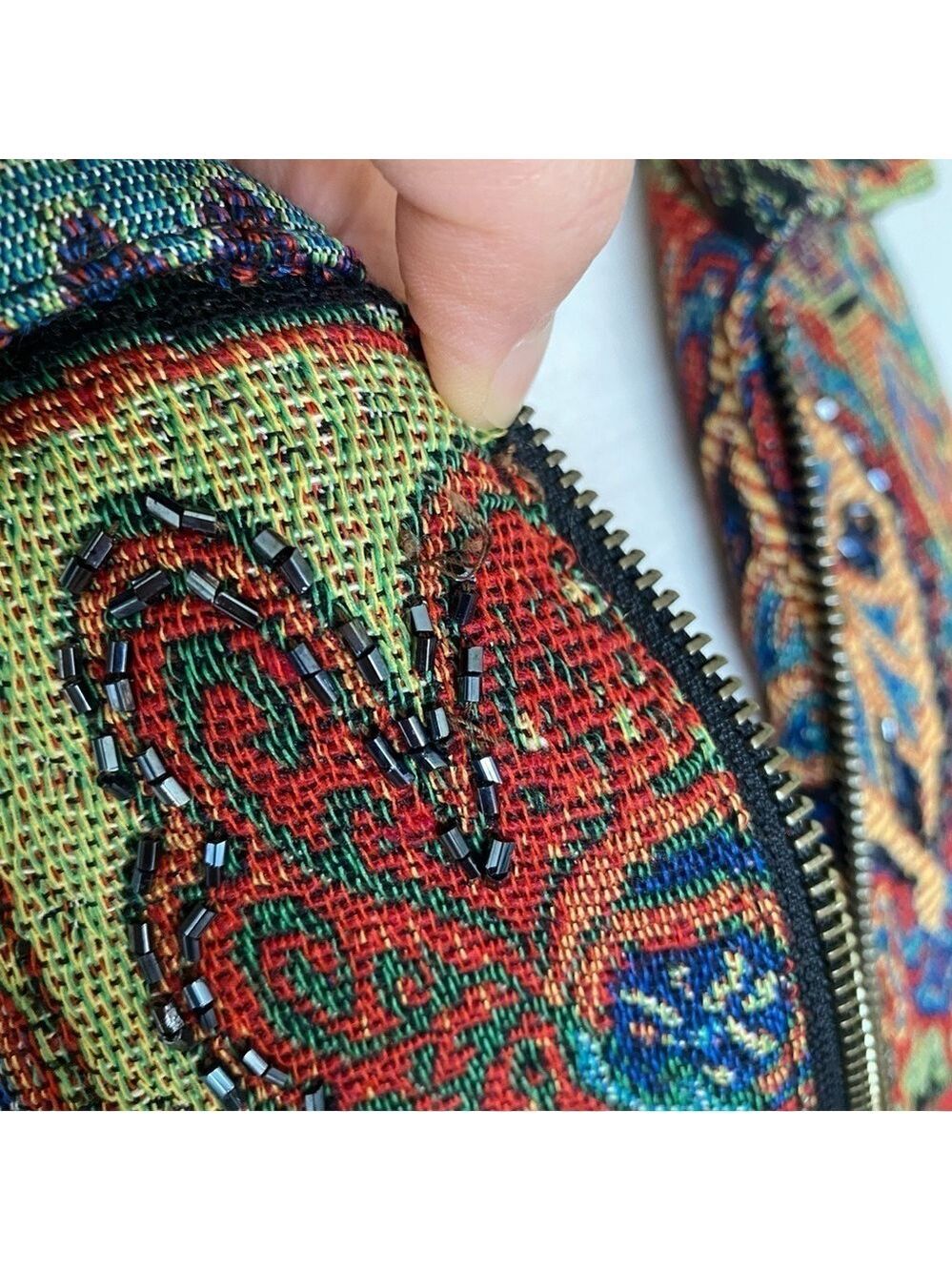 Parsley & Sage Tapestry Flowers Animal Beaded Zip Jacket 1X Pockets Lined - Picture 13 of 16